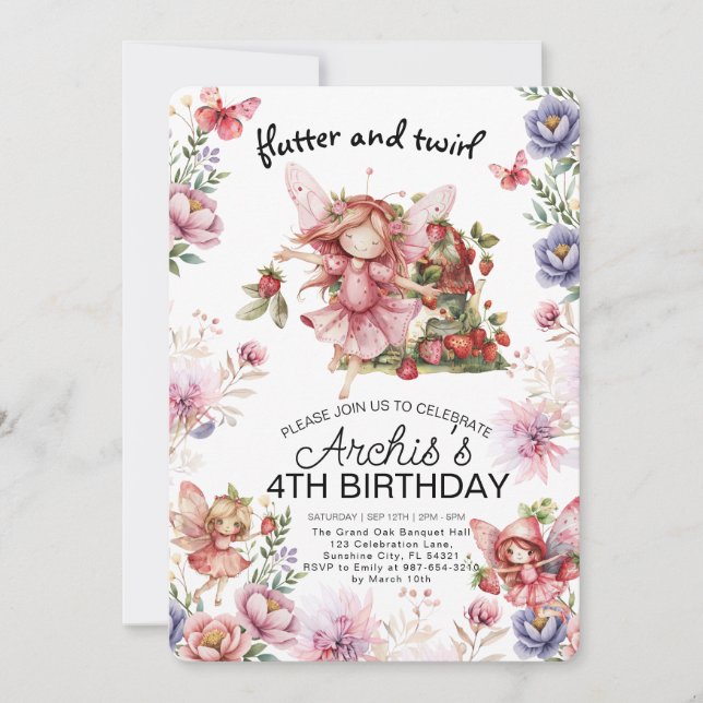 Invitación al cumpleaños de Flatter y Twirl Little (Anverso)