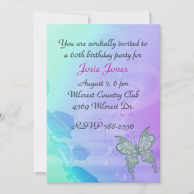 Invitación al cumpleaños de Flor y Mariposa (Anverso)