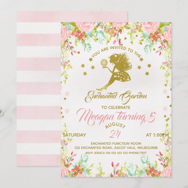 Invitación al cumpleaños de Flower Fairy (Anverso / Reverso)