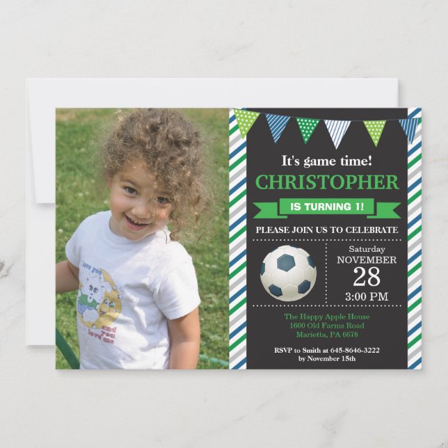 Invitación al cumpleaños de fútbol Fiesta de prime (Anverso)