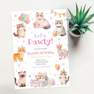 Invitación al cumpleaños de gatito Let's Pawty Cat