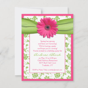 Invitación al cumpleaños de Gerbera Daisy Green Ro