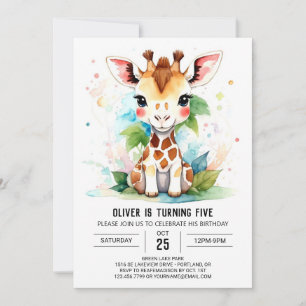 Invitación al cumpleaños de Giraffe Safari Magic A