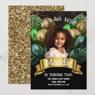 Invitación al cumpleaños de Glam Gold Jungle Safar