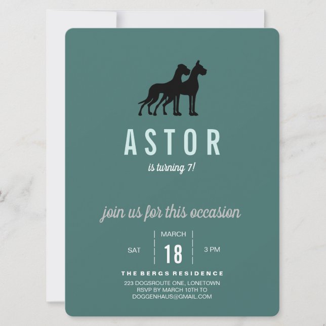Invitación al cumpleaños de Great Dane (Anverso)