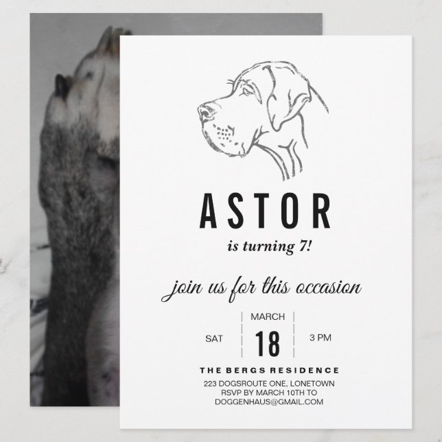 Invitación al cumpleaños de Great Dane (Anverso / Reverso)