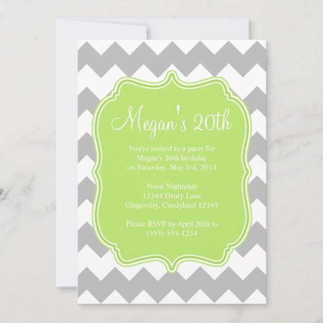 Invitación al cumpleaños de Green Quatrefoil Chevr (Anverso)