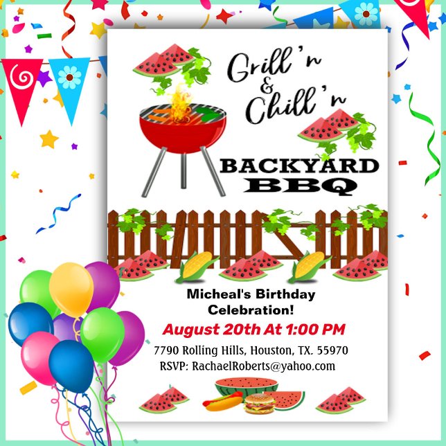 Invitación al cumpleaños de Grillin & Chillin Back (Subido por el creador)