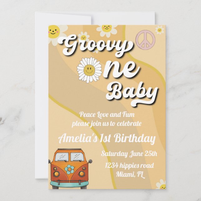 Invitación al cumpleaños de Groovy One Baby, prime (Anverso)