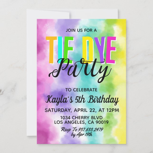 Invitación al cumpleaños de Groovy Retro Tie Dye (Anverso)