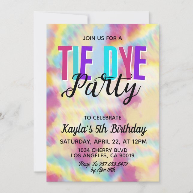 Invitación al cumpleaños de Groovy Retro Tie Dye (Anverso)