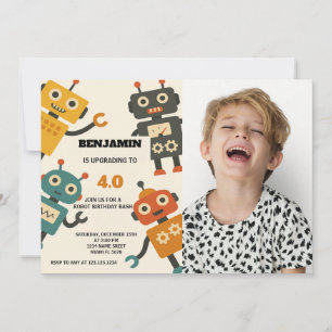 Invitación al cumpleaños de Guay Robot con foto