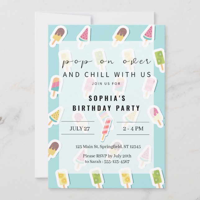 Invitación al cumpleaños de Guay Summer Popsicle (Anverso)