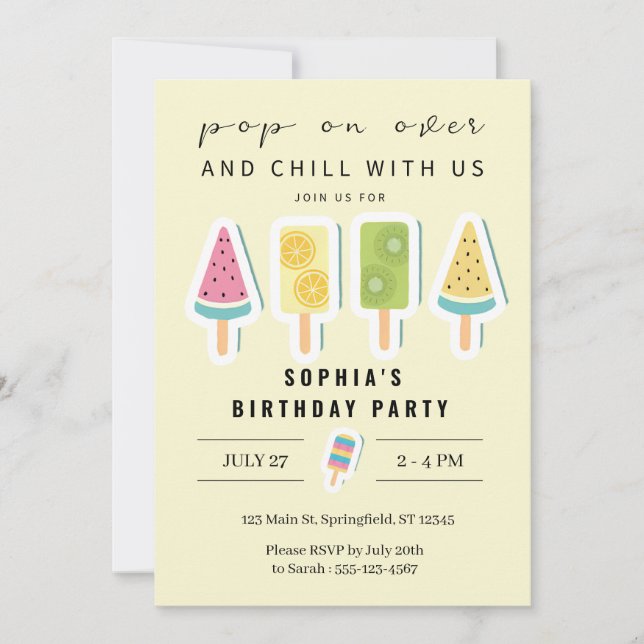 Invitación al cumpleaños de Guay Summer Popsicle (Anverso)