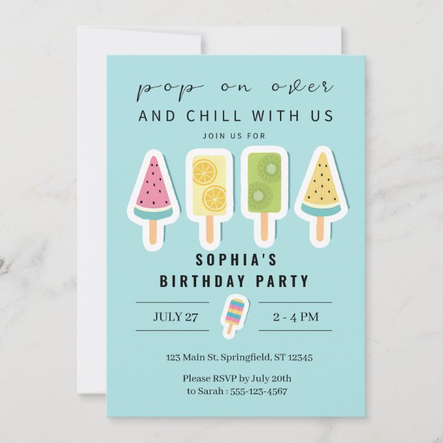 Invitación al cumpleaños de Guay Summer Popsicle (Anverso)