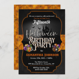 Invitación al cumpleaños de Halloween con telaraña