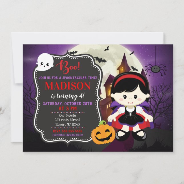 Invitación al cumpleaños de Halloween de chica Vam (Anverso)