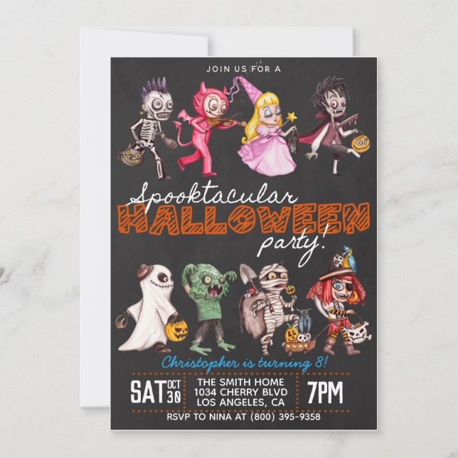 Invitación al cumpleaños de Halloween en Spooktacu (Anverso)