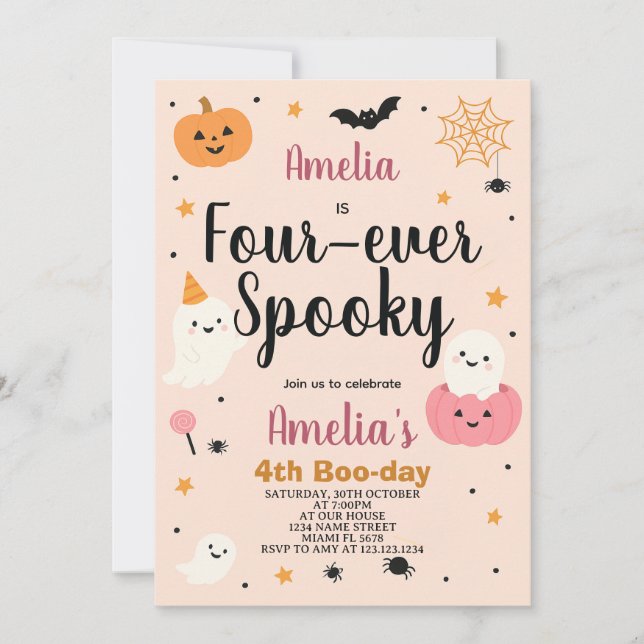 Invitación al cumpleaños de Halloween para cuatro  (Anverso)
