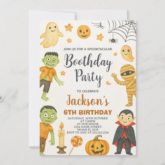 Invitación al cumpleaños de Halloween para los niñ (Anverso)