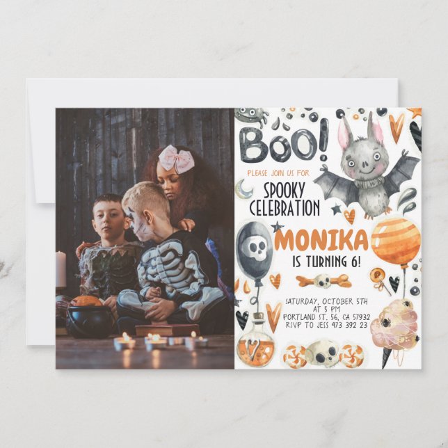 Invitación al cumpleaños de Halloween Spooky Bat (Anverso)