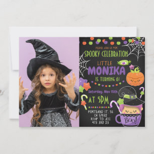 Invitación al cumpleaños de Halloween Witch Cauldr