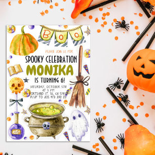 Invitación al cumpleaños de Halloween Witch Cauldr