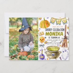 Invitación al cumpleaños de Halloween Witch Cauldr