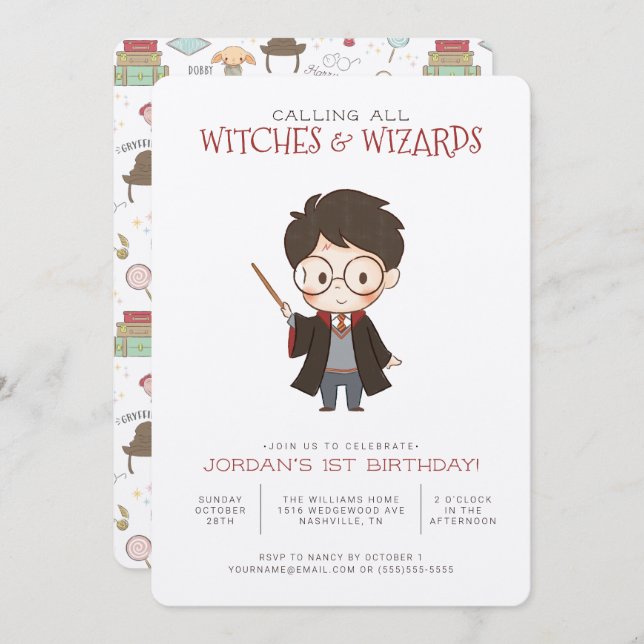 Invitación al cumpleaños de Harry Potter simple (Anverso / Reverso)