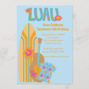 Invitación al cumpleaños de Hawaiian Surf Board Al