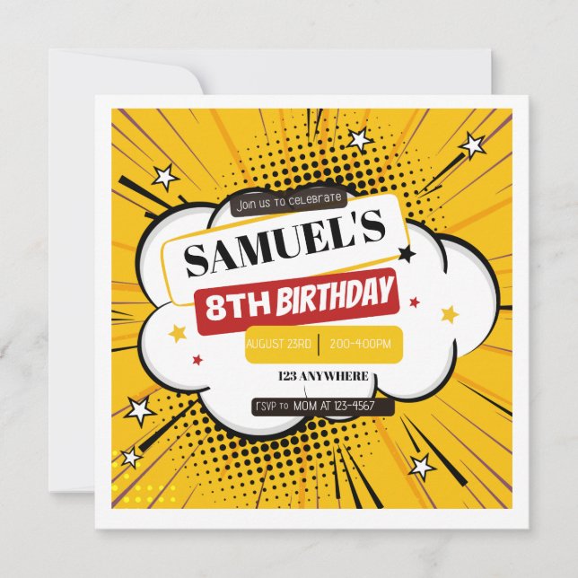 Invitación al cumpleaños de Hero Kids (Anverso)