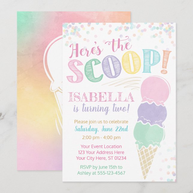 Invitación al cumpleaños de Ice Cream (Anverso / Reverso)