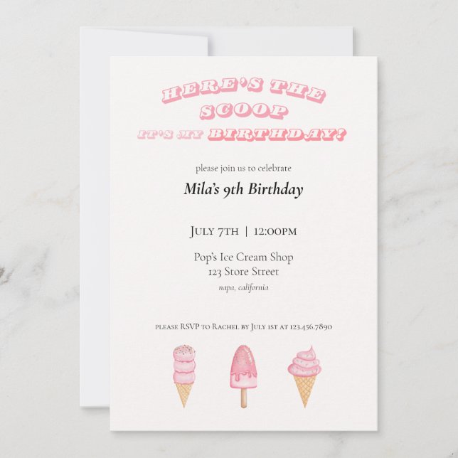 Invitación al cumpleaños de Ice Cream (Anverso)