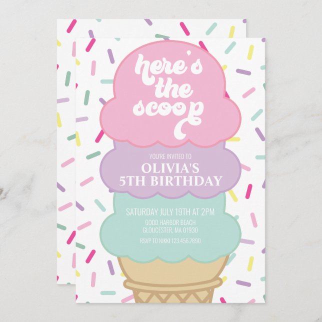 Invitación al cumpleaños de Ice Cream y Sprinkles (Anverso / Reverso)