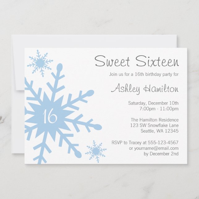 Invitación al cumpleaños de invierno de Blue Snowf (Anverso)