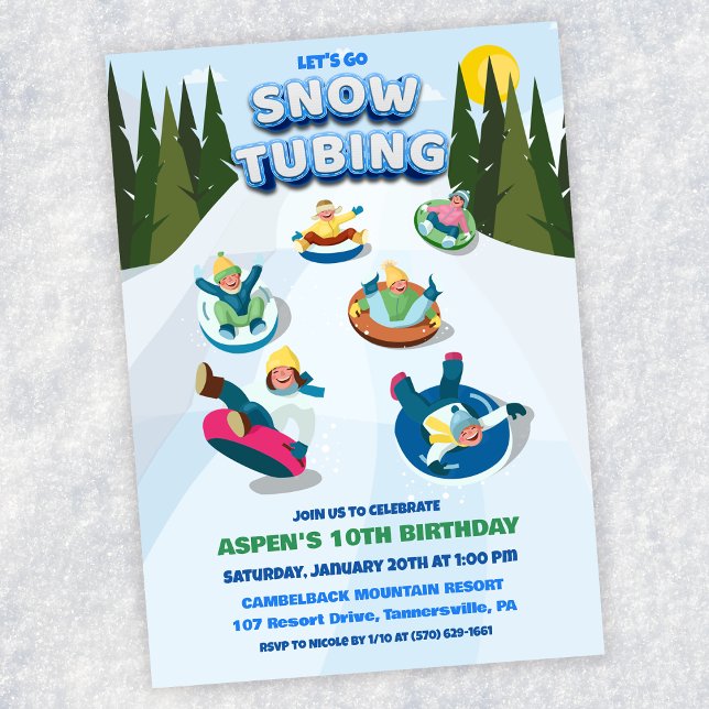 Invitación al cumpleaños de invierno de Snow Tubin (Subido por el creador)