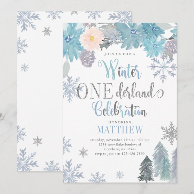 Invitación al cumpleaños de invierno en ONEderland (Anverso / Reverso)