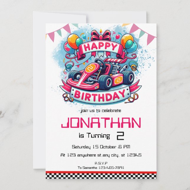 Invitación al cumpleaños de Kids Go Kart (Anverso)