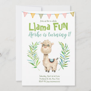 Invitación al cumpleaños de la acuarela de Llama F