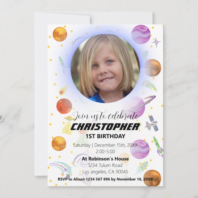 Invitación al cumpleaños de la aventura espacial (Anverso)
