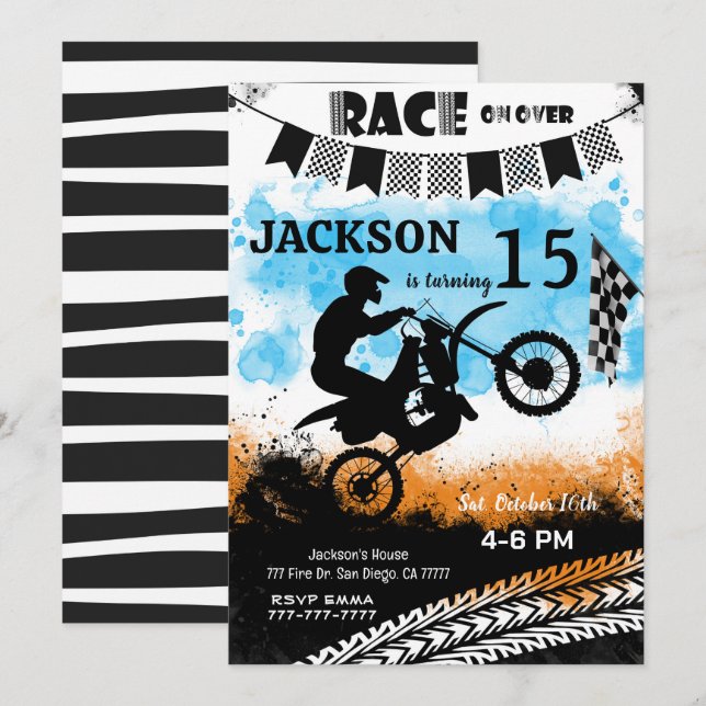 Invitación al cumpleaños de la bicicleta editable, (Anverso / Reverso)