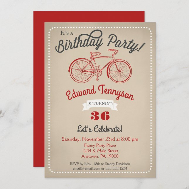 Invitación al cumpleaños de la bicicleta Hombres N (Anverso / Reverso)