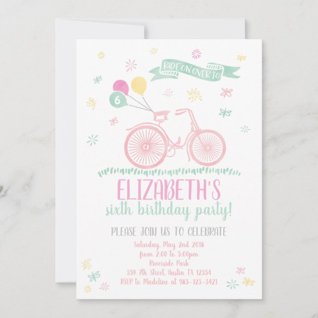 Invitación al cumpleaños de la bicicleta o cualqui (Anverso)