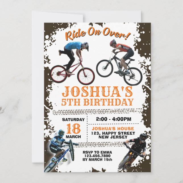 Invitación al cumpleaños de la bicicleta sucia. In (Anverso)