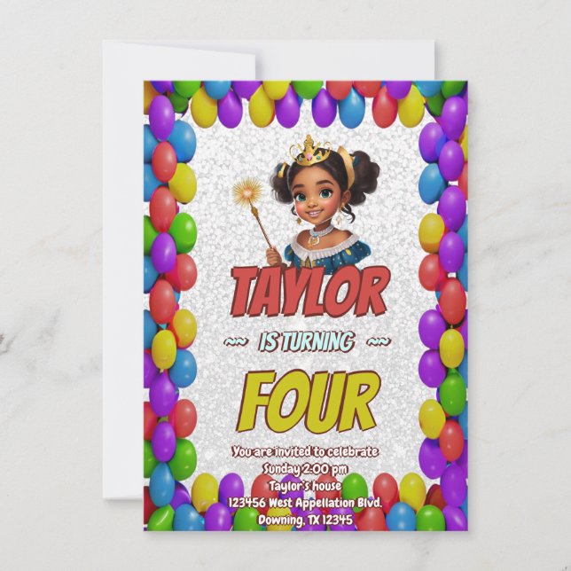 Invitación al cumpleaños de la Bonito real Princes (Anverso)