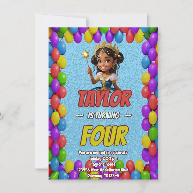 Invitación al cumpleaños de la Bonito real Princes (Anverso)