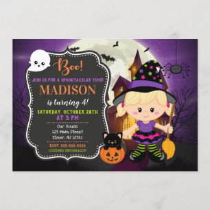 Invitación al cumpleaños de la bruja de Halloween