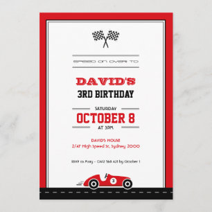 Invitación al cumpleaños de la carrera automovilís