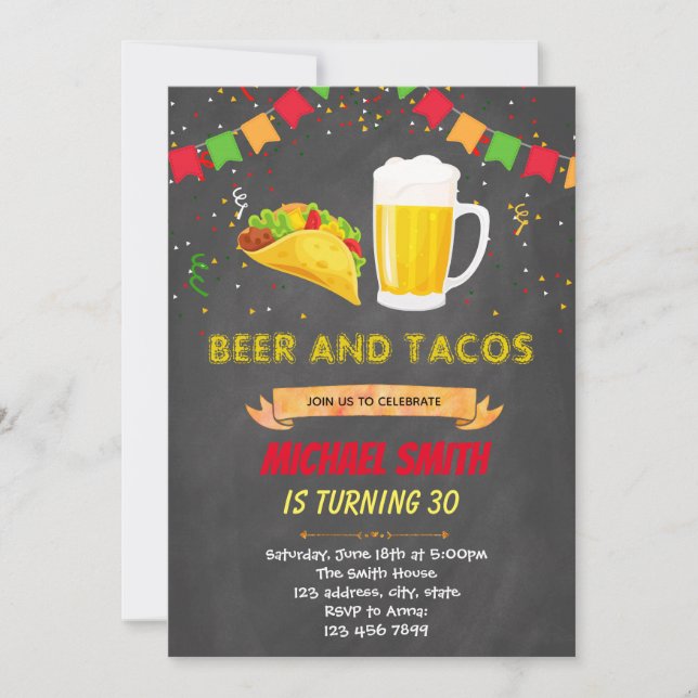 Invitación al cumpleaños de la cerveza Chalkboard  (Anverso)