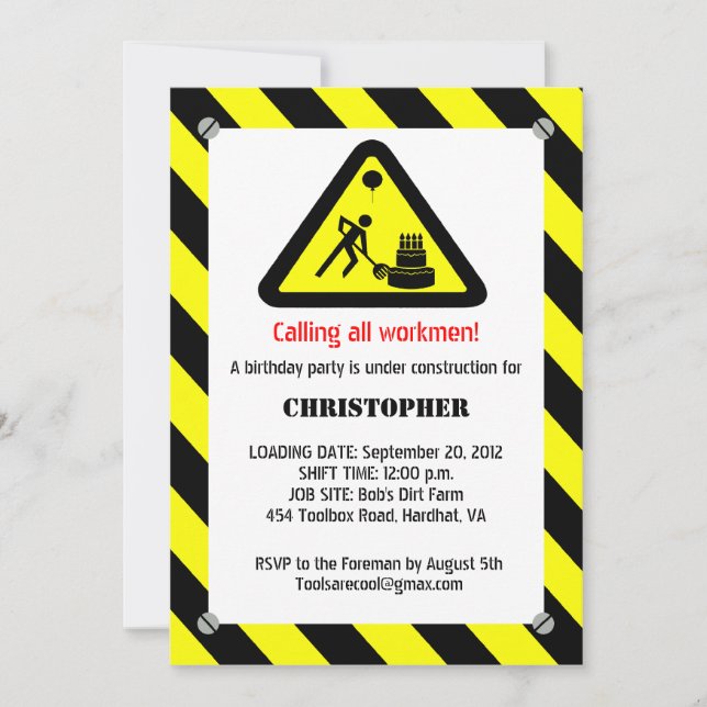 Invitación al cumpleaños de la construcción (Anverso)